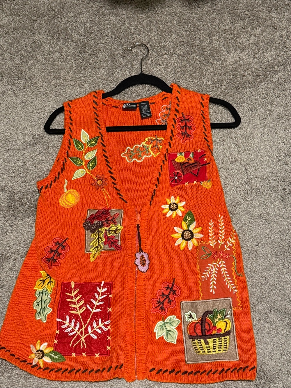 Holiday Editions Orange Knit Vest with Autumn Embroidery